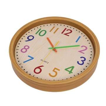 12inch Nordic Creative Wood Grain Colorful Silent Quartz Hanging Wall Clock for Living Room Home Dec