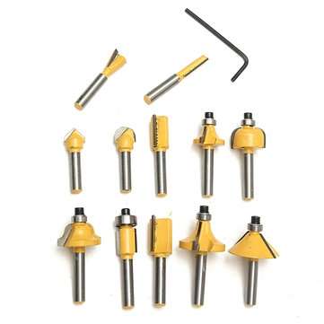 12pcs 1/4 Inch Shank Router Bit Set Tungsten Carbide Woodworking Cutter Rotary Tool