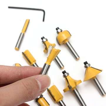 12pcs 1/4 Inch Shank Router Bit Set Tungsten Carbide Woodworking Cutter Rotary Tool