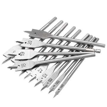 13pcs 6-25mm Wood Spade Flat Drill Bits with Extension Rod 1/4 Inch Hex Shank