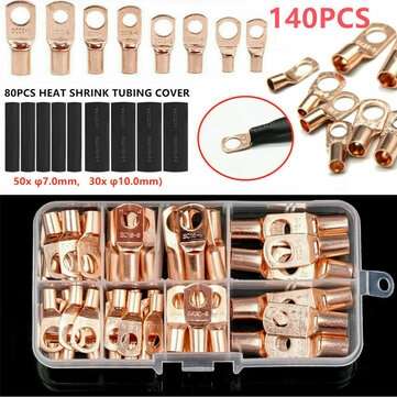 140pcs Assorted Car Auto Copper Ring Lug Terminal Wire Bare Cable Crimp Connectors