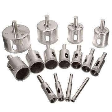 15Pcs 6-50mm Diamond Hole Saw Drill Bit Set 100 Grits Tile Ceramic Glass Marble Drill Bits