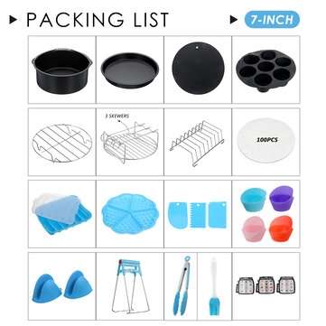 17Pcs 7/8/9`` Air Fryer Accessories Set Non-stick Frying Cage Dish Baking Pan (SIZE: 7INCH)