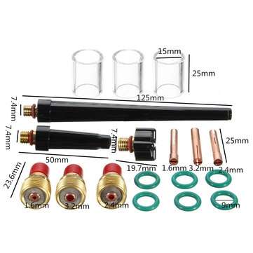 18Pcs TIG Welding Torch Gas Lens #10 Pyrex Glass Cup Kit for WP-9/20/25 Series