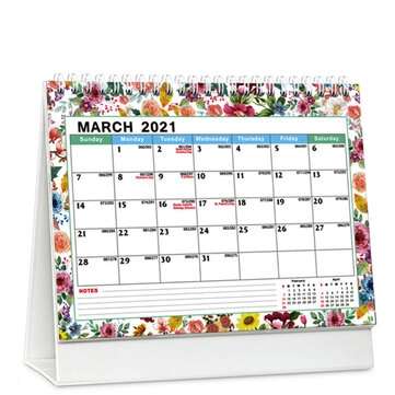 2021 Desktop Calendar Flower Colorful Daily Schedule Planner Double Coil Calendar Desk... (TYPE: #1)