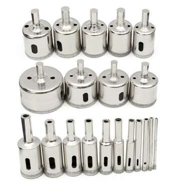 20Pcs Diamond Coated Core Drill Bit Set 3-50mm Hole Saw Cutter for Glass Marble Granite