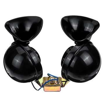24V 350db Black Dual Tone Electric Bull Waterproof Horn Metal Loud Raging Sound Car Truck Boat
