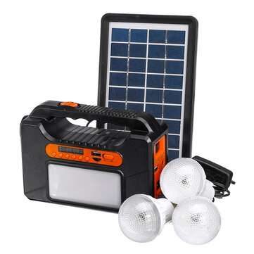 25w Emergency Portable Solar Panel Power Generator 3 Lamp Lighting System USB Card Radio Audio Solar
