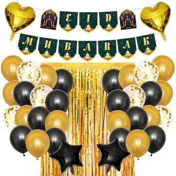 37Pcs/Set Eid Ramadan Mubarak Pentagram Baner Party Foil Balloons Home Decor