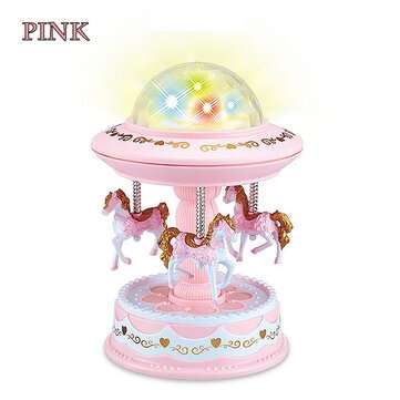 Carousel Music Box Starry Light 3-horse Automatic Lifting Rotating Girls Gift (COLOR.: PINK)