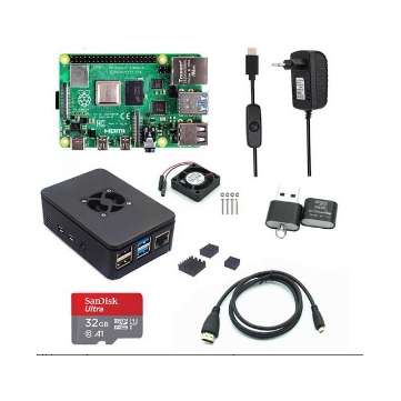 Catda 8GB RAM Raspberry Pi 4B + Black Cover Box + Power Supply + 3... (CAPACITY: 64G | PLUG: EUPLUG)