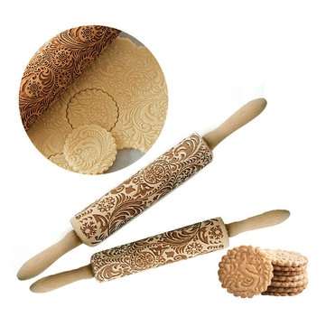 Christmas 3D Flower Wood Rolling Pin Embossing Baking Cookie Biscuit Fondant DIY Baki... (SIZE: #02)