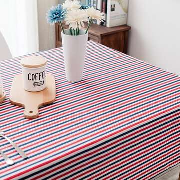 Cotton and Linen Simple Pastoral Tablecloth Geometric T... (SIZE 3: 100*140 | COLOR.: BLUERED)