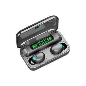 F9-5 TWS bluetooth 5.0 Three LED Power Display Earphone Waterproof Wireless Stere... (COLOR.: BLACK)