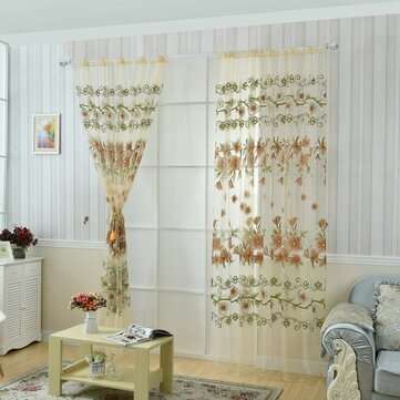 Honana WX-C10 Fashion Transparent Tulle Curtains Win... (COLOR.: COFFEE | CURTAIN SIZE: 100CMX200CM)