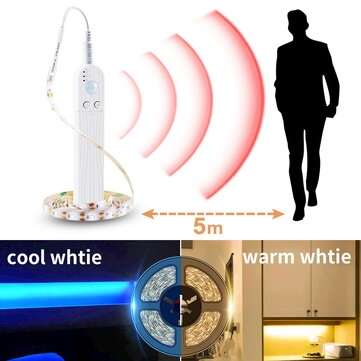 LED Motion Sensor Cabinet Light Strip Switch Night Light D... (LENGTH: 2M | LIGHT COLOR: WHITELIGHT)