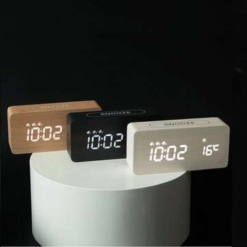 New Creative Wood Clock Rechargeable Electronic Clock Automatic Time Alarm Clock ... (COLOR.: BLACK)