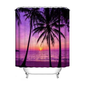 Waterproof Beach Purple Coconut Tree Pattern Shower Curtain Toilet... (MAT PACKAGE: 1*SHOWERCURTAIN)