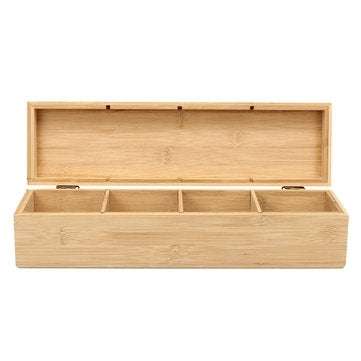 4 Compartment Section Tea Bamboo Box Storage Sugar Bag Organizer Container Gift