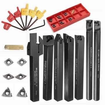 7pcs 10mm Shank Lathe Turning Tool Holder Boring Bar with 7pcs VP15TF Carbide Inserts