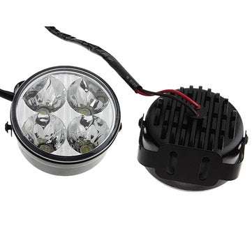 A Pair 4W DC 12V 4LED Round White Car Daytime Running Light