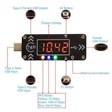 XY-WPDT USB Charging Trigger Charger Voltmeter Ammeter 5V/9V/12V/15V/20V/PPS PD2.0 PD3.0 Type-C USB
