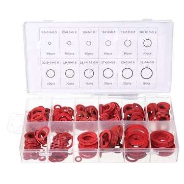 150/600pcs Steel Sealing Washer Assortment Red Flat Ring Washer Gaskets Fitting Gasket (SIZE: 600)