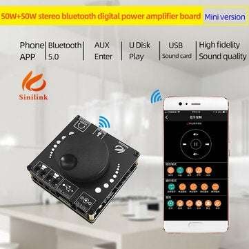 XY-AP50L 50WX2 Mini bluetooth 5.0 Wireless Audio Power Digital Amplifier Board Stereo Amp 3.5MM AUX
