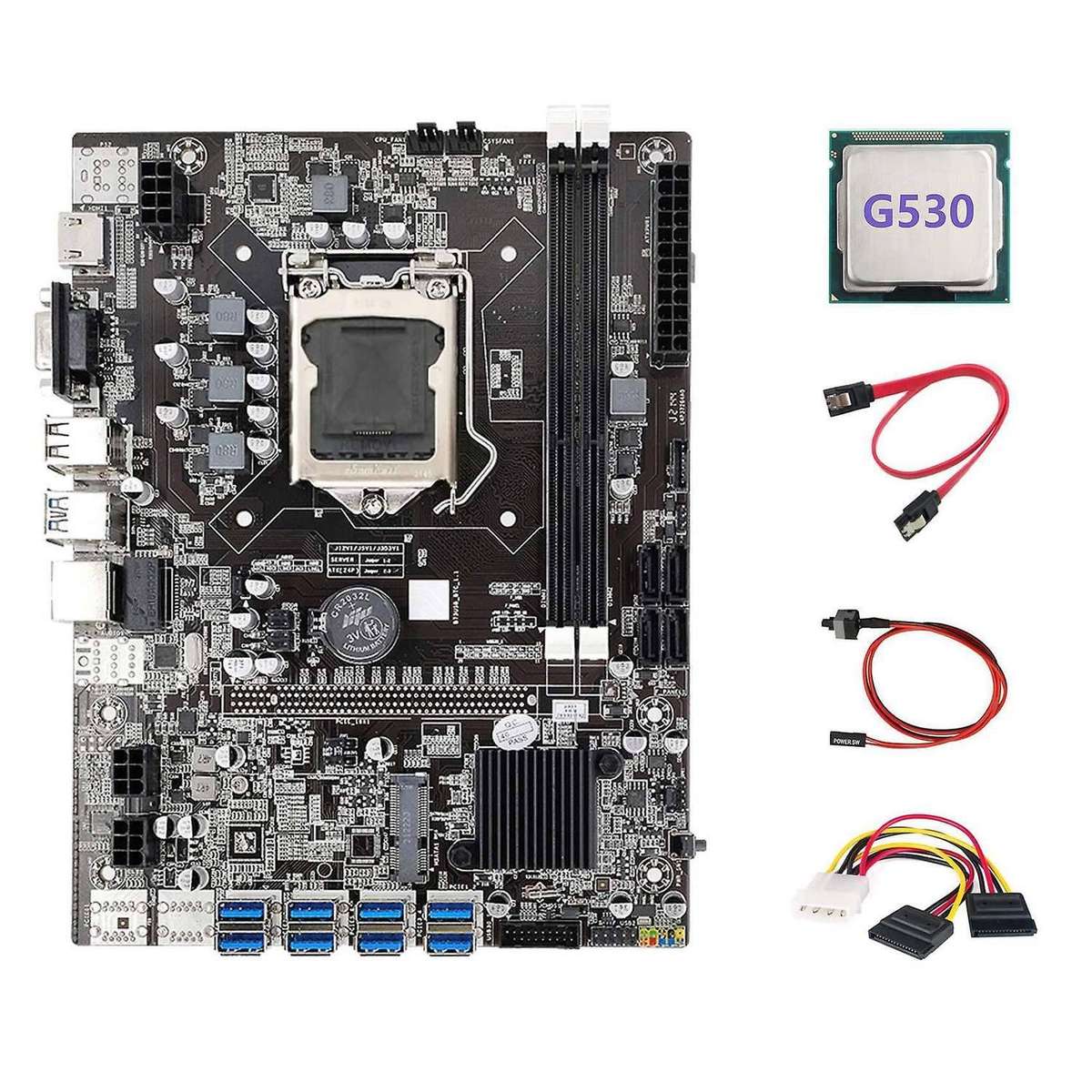 B75 Eth Mining Motherboard 8xpcie to Usb+g530 Cpu+4pin to Sata