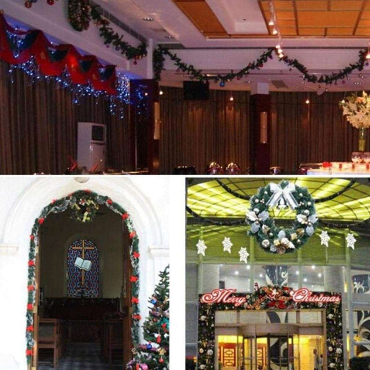 Pendant & Drop Ornaments- 5.5m Green Artificial Xmas Tree Rattan 2pcs