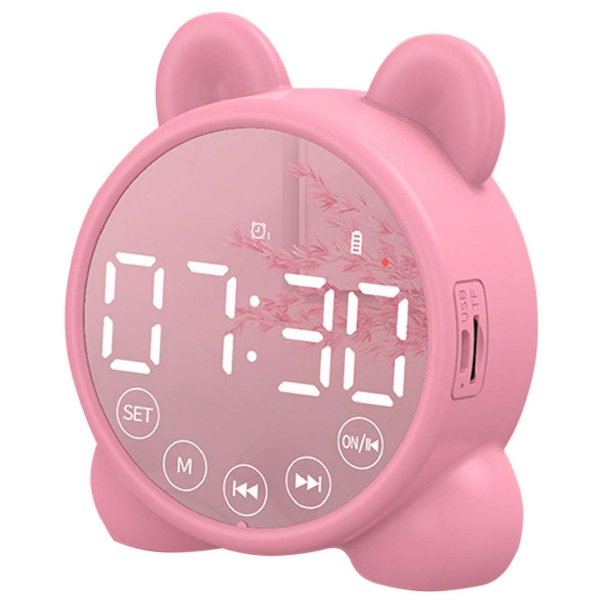 Kids Alarm Clock Bluetooth Speaker Bedside Alarm Clock,pink