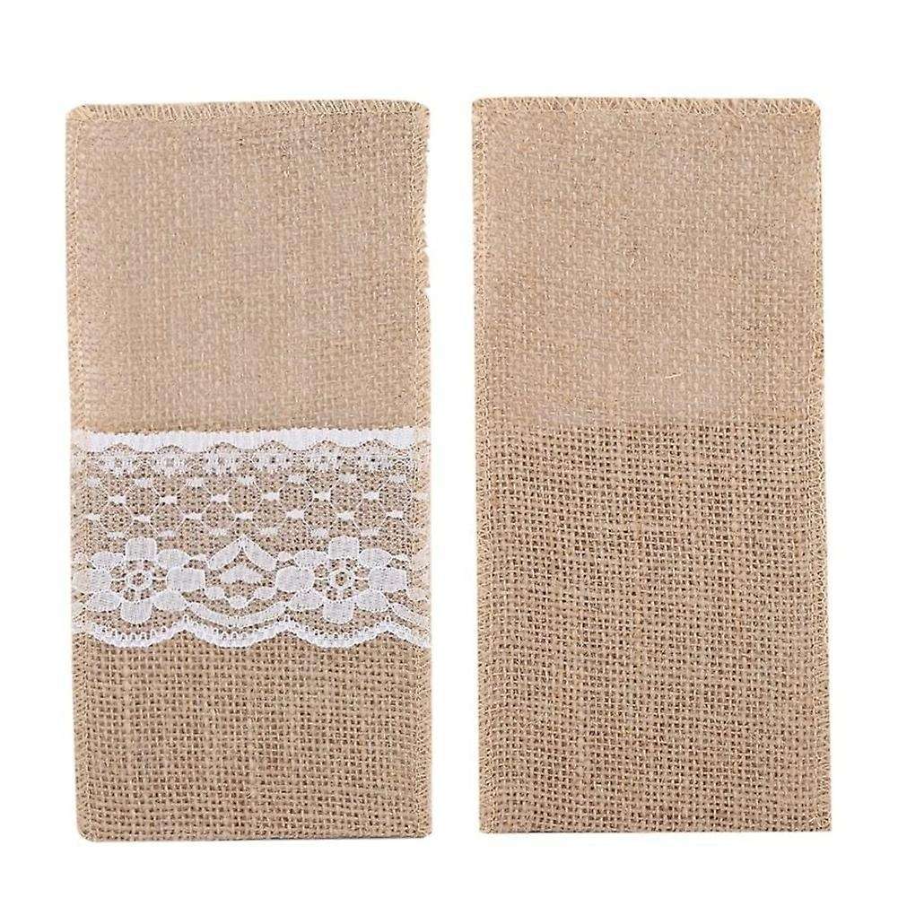 10 Pieces Of Jute Cloth Lace Tableware Bag, Wedding Party Decoration