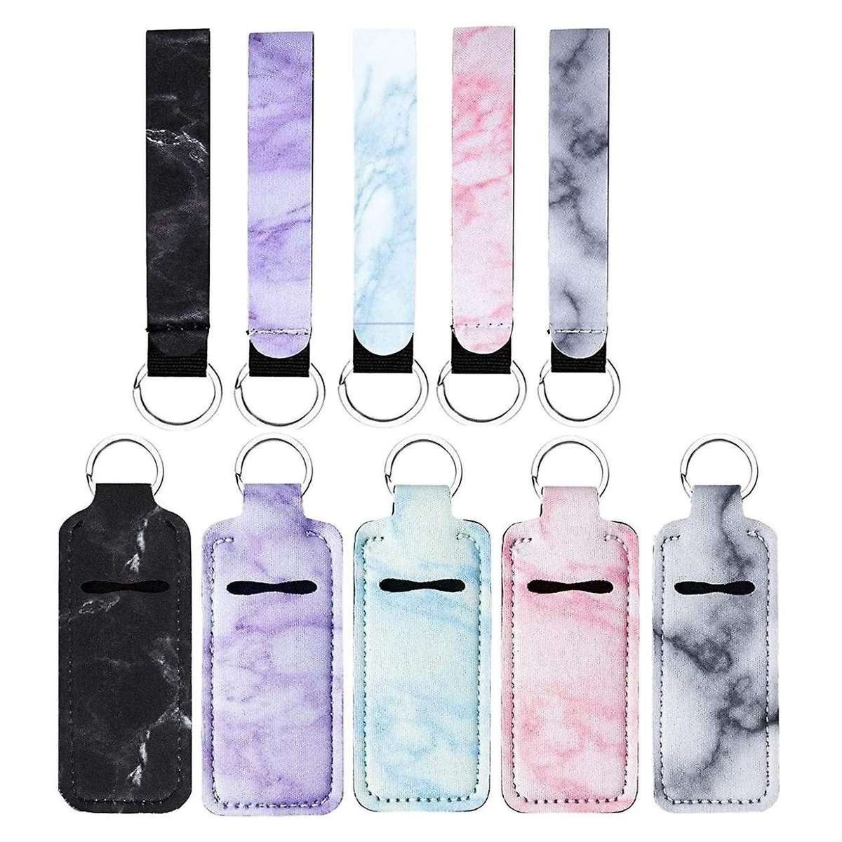5 Pcs Chapstick Holder Keychain with 5 Pcs Neoprene Wristlet Lanyards
