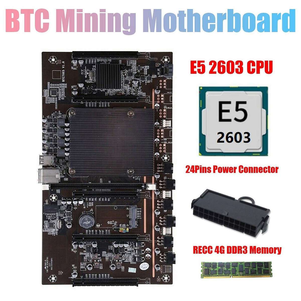 X79 Btc Miner Motherboard with E5 2603 Cpu+recc 4g Ddr3 Ram+24 Pins