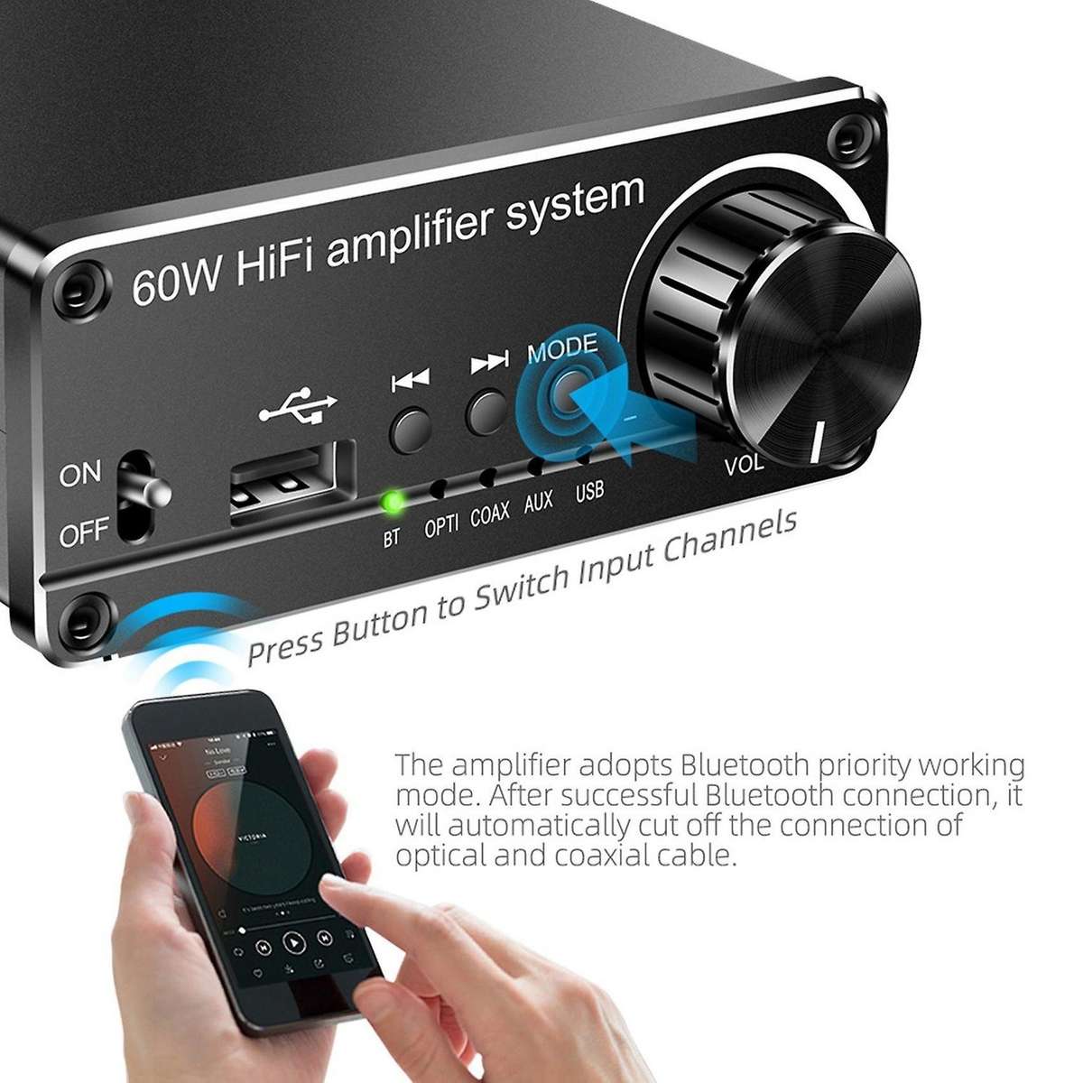 Digital to Analog Audio Converter 60w Hifi Amplifier System Eu Plug
