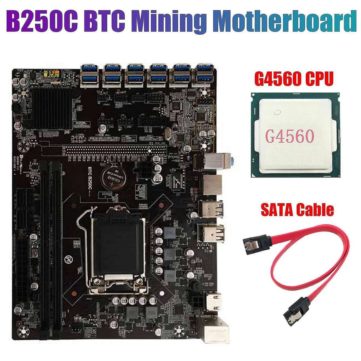 B250c Btc Mining Motherboard with G4560 Cpu+sata Cable Lga1151