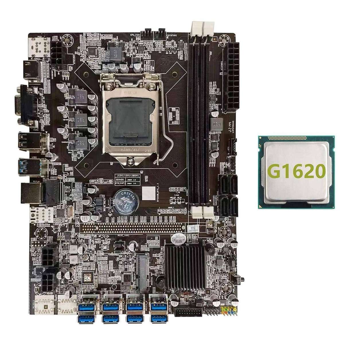 B75 Btc Mining Motherboard+g1620 Cpu Lga1155 8xpcie Usb Adapter Ddr3