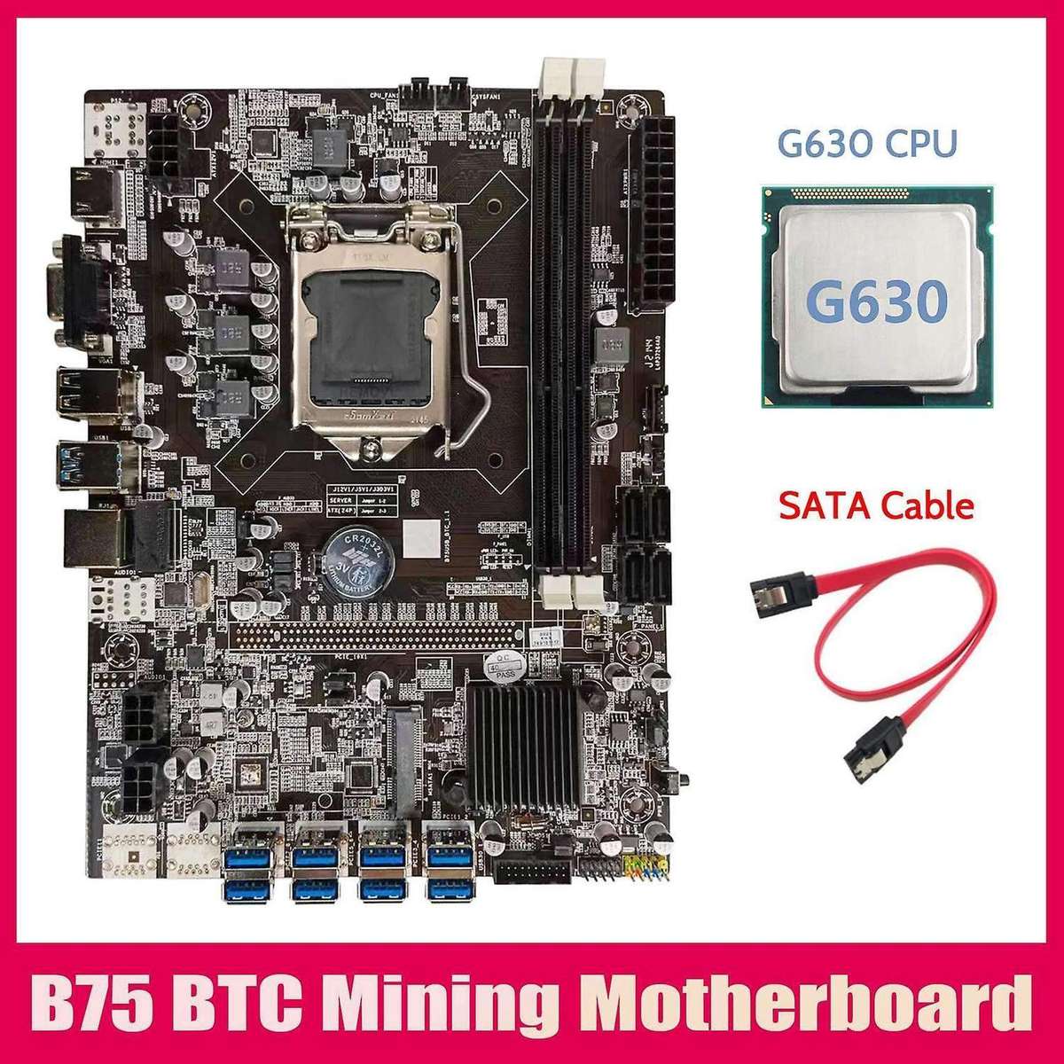 B75 Btc Mining Motherboard+g630 Cpu+sata Cable Lga1155 8xpcie Adapter