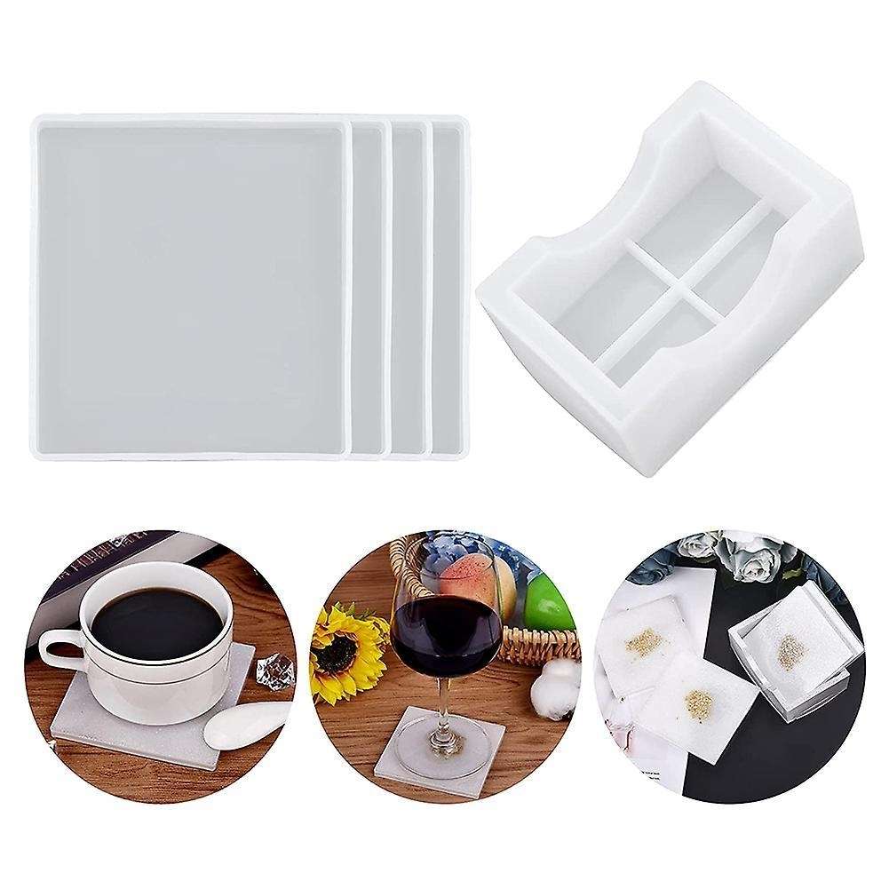 4pcs Square Resin Coaster Mold with Coaster Storage Molds for Casting