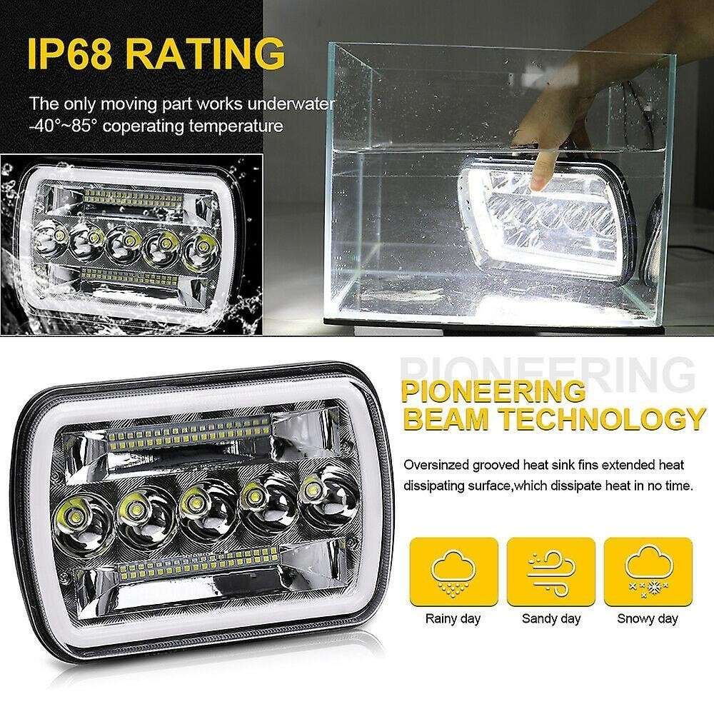 1 Pair 7x6inch Led Headlight Drl for Jeep Cherokee Wrangler Xj Yj