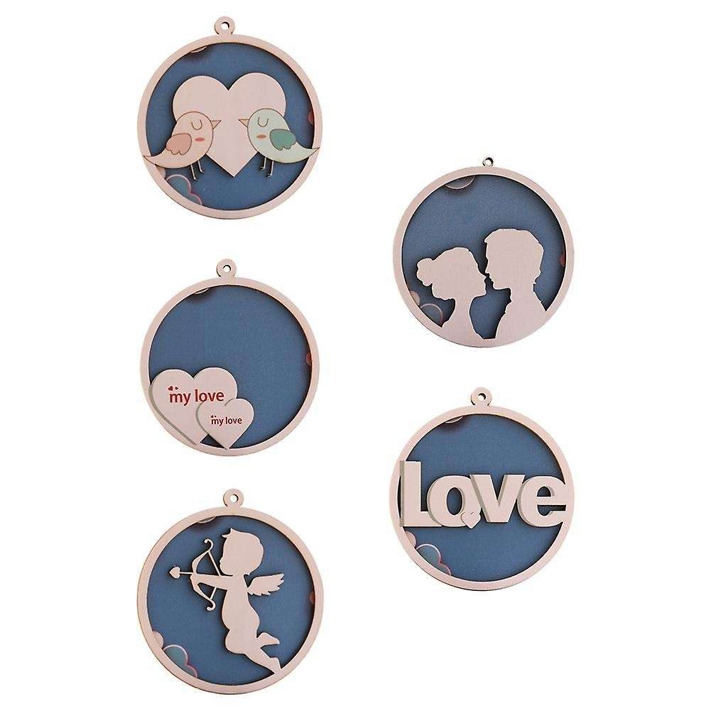5pcs Handicraft Wooden Round Pendant Wood Crafts