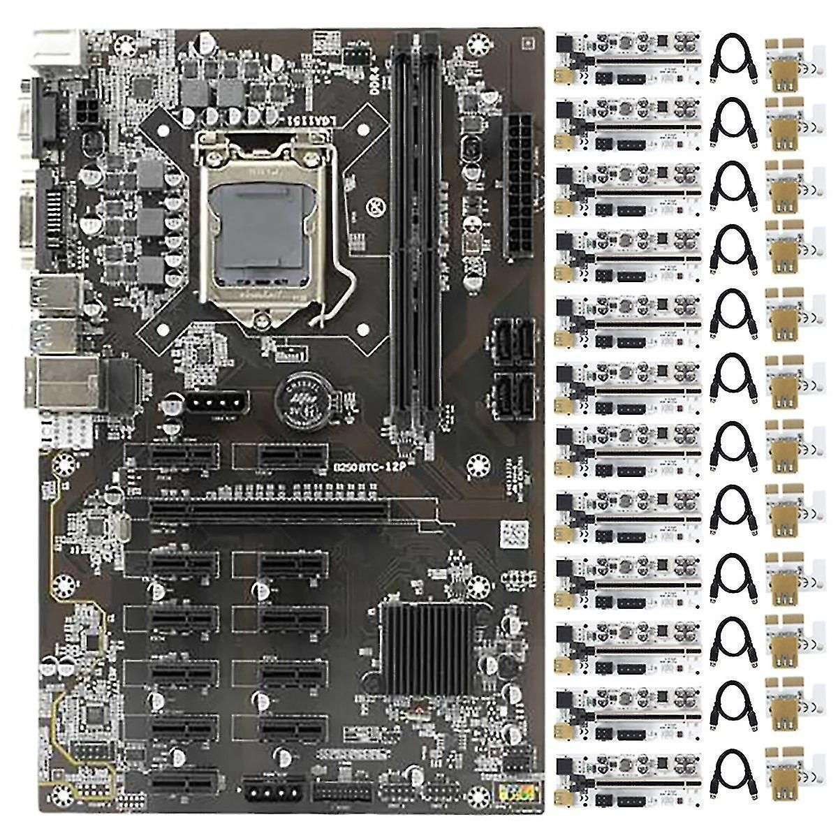 B250 Btc Mining Motherboard 12 Pcie Slot with 12 Pcs Riser Card
