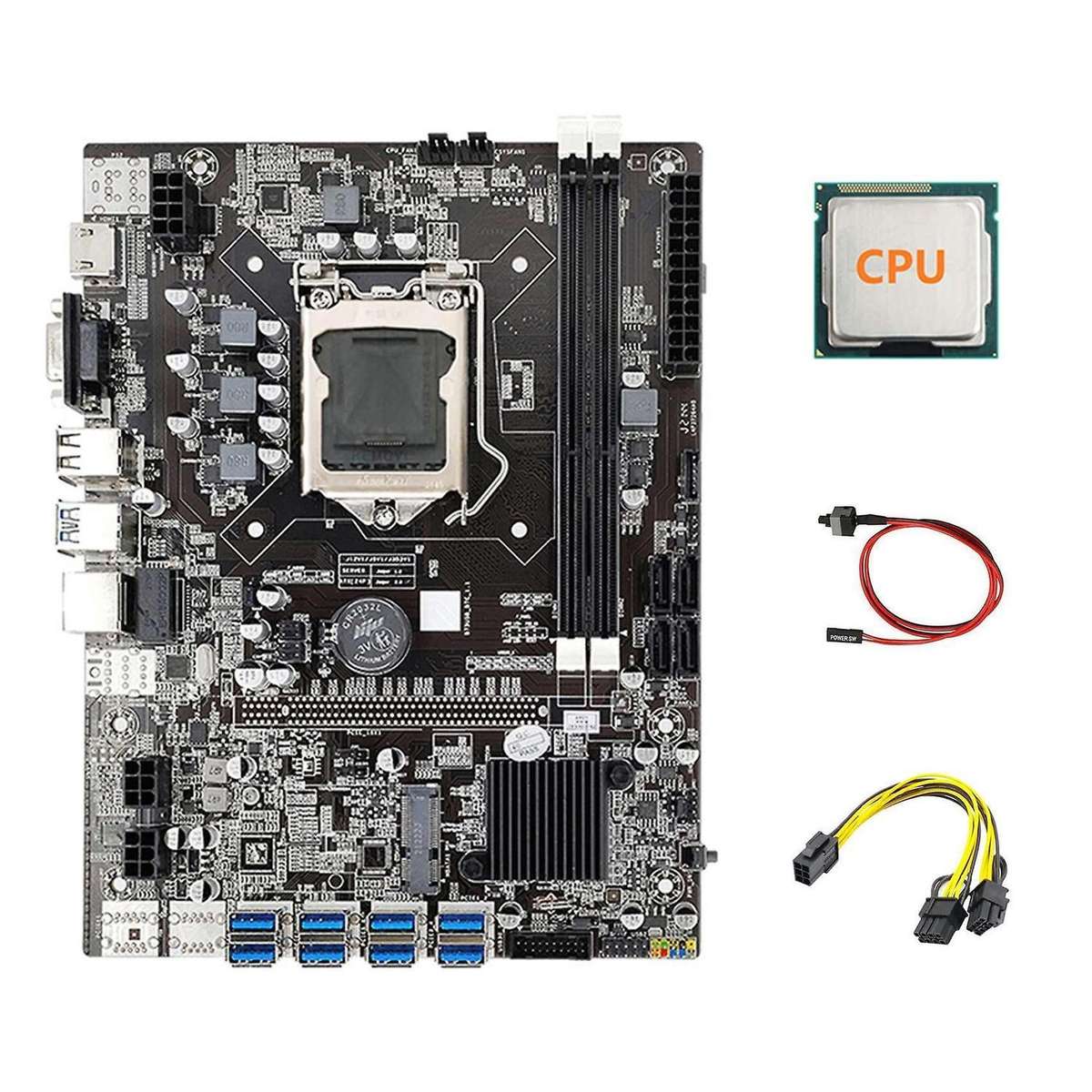 B75 Eth Mining Motherboard 8xpcie Usb Adapter+cpu+6pin to Dual 8pin