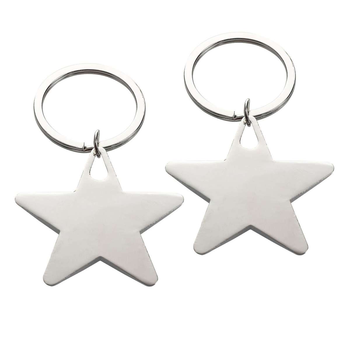 Five Pointed Star Shaped Pendant Keychain Silver Tone