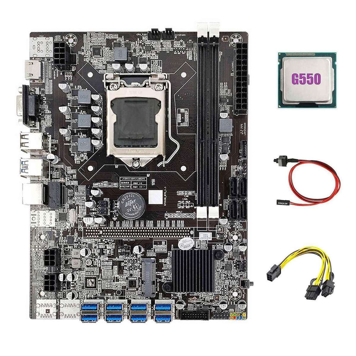 B75 Eth Mining Motherboard 8xpcie to Usb+g550 Cpu+6pin to Dual 8pin