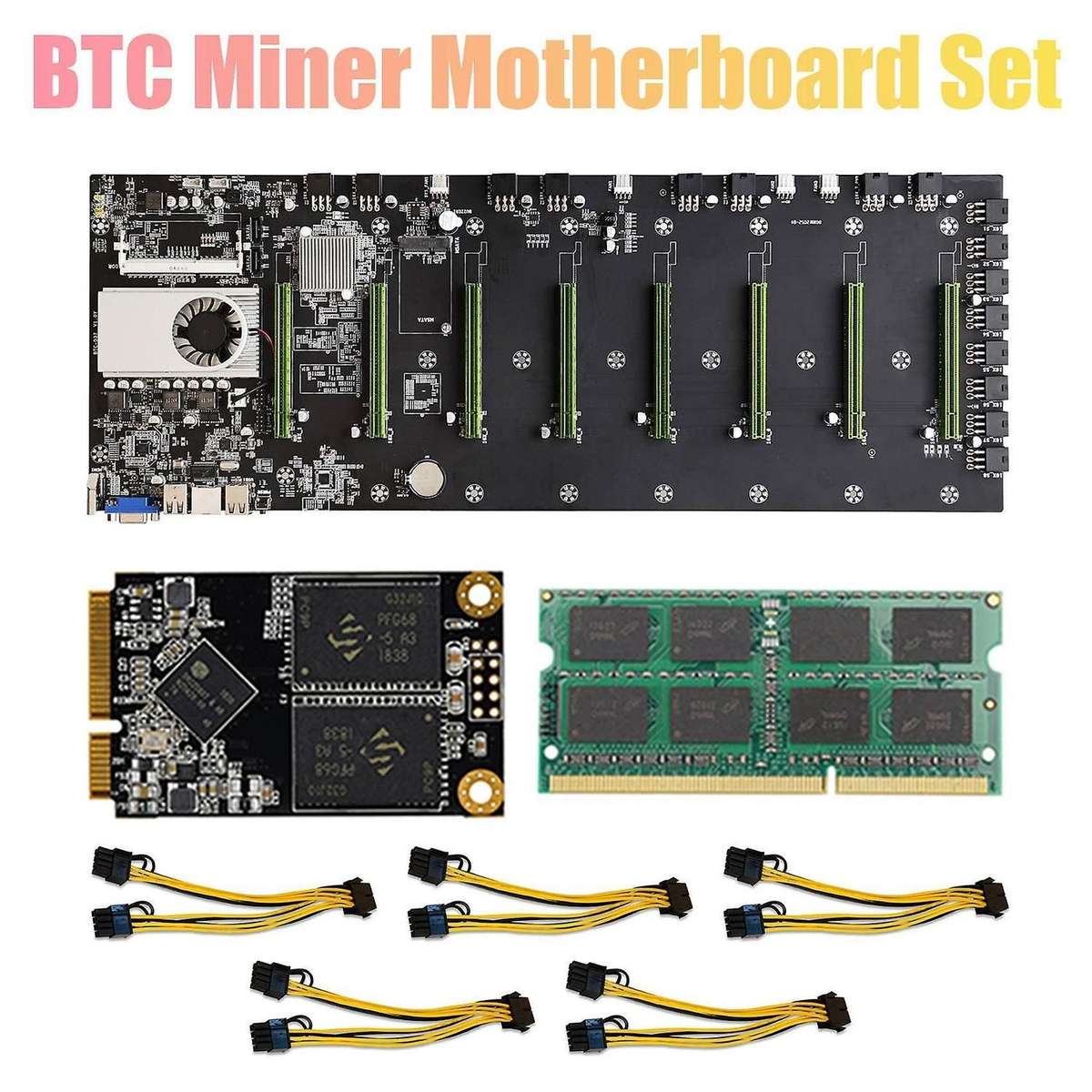 D37 Btc Miner Motherboard with Cpu+8x8pin Cable+128g Ssd+8gb Memory