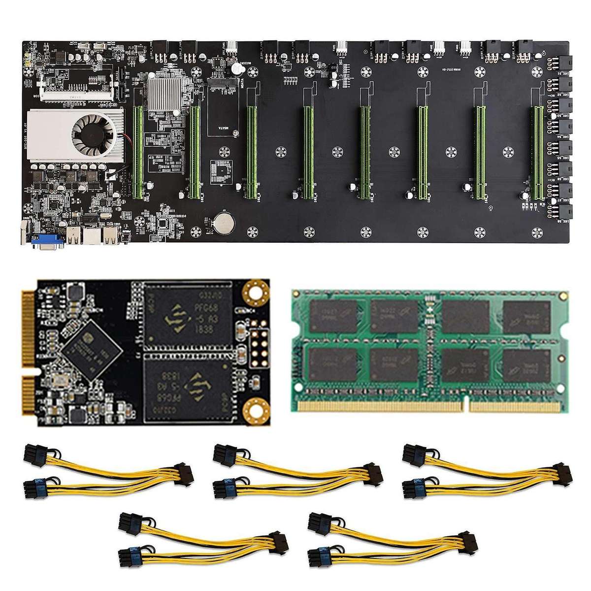 D37 Btc Miner Motherboard with Cpu+8x8pin Cable+128g Ssd+8gb Memory