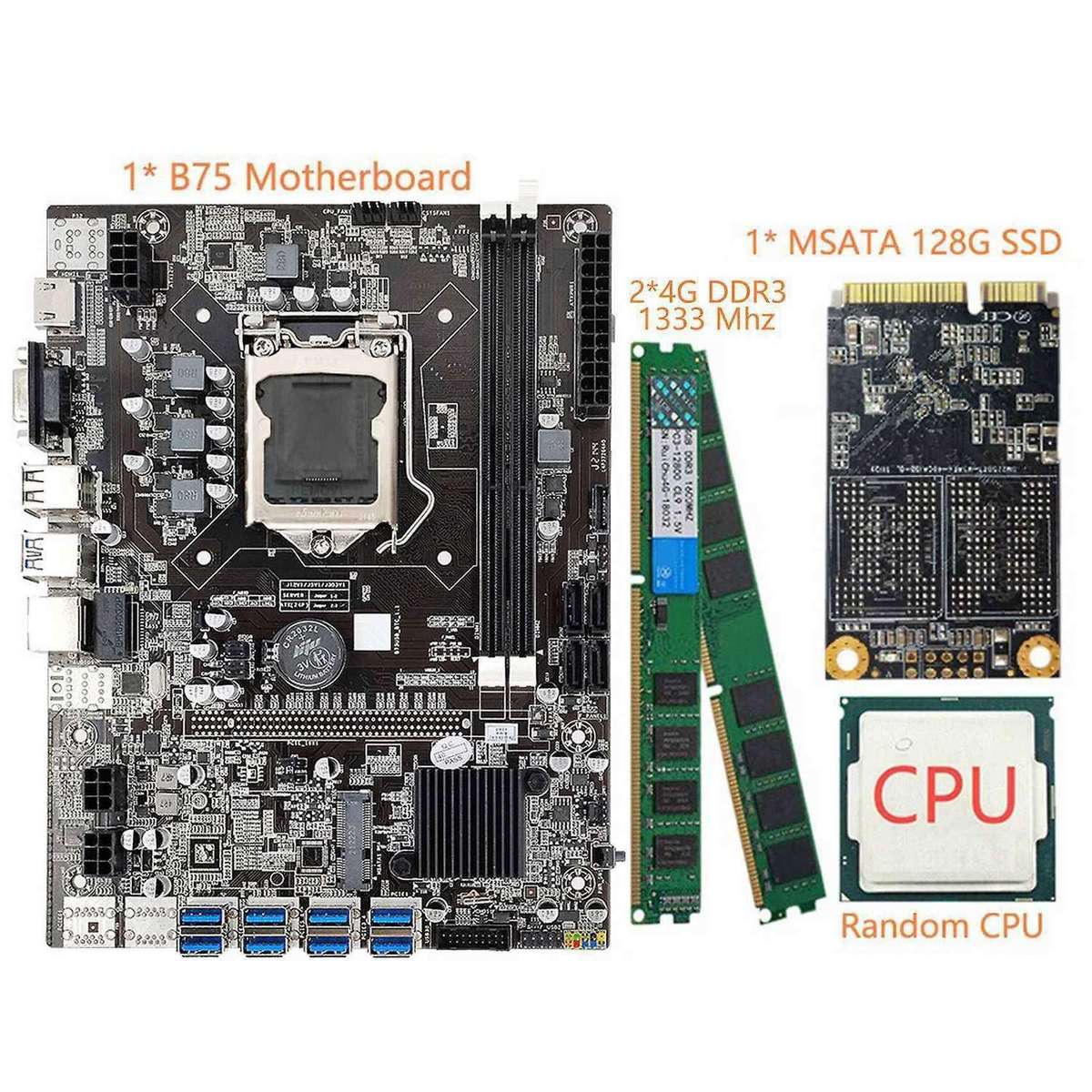 B75 Eth Mining Motherboard+cpu+128g Msata Ssd+2 X 4g Ddr3 1333mhz Ram