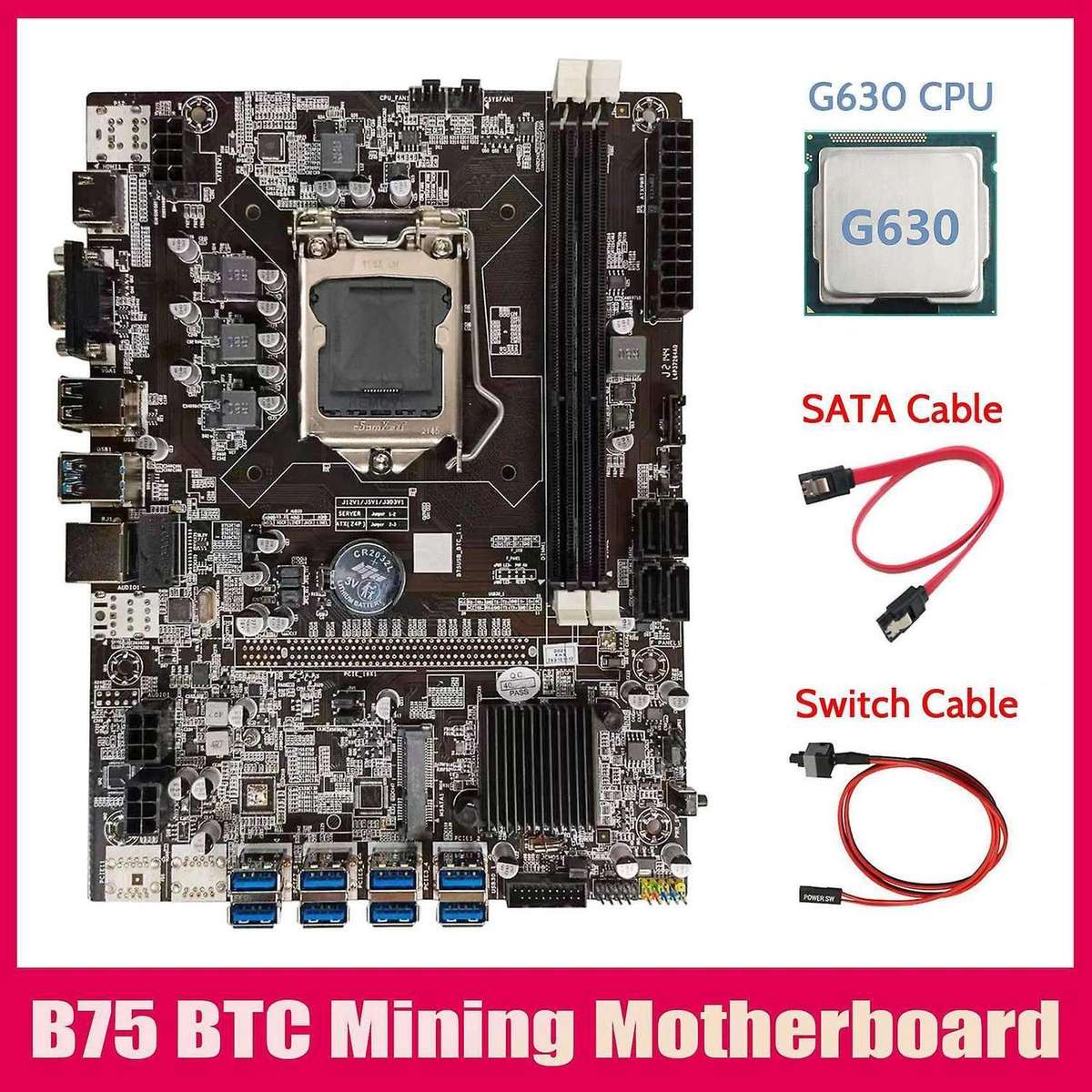B75 Btc Miner Motherboard+g630 Cpu+sata Cable+switch Cable Lga1155