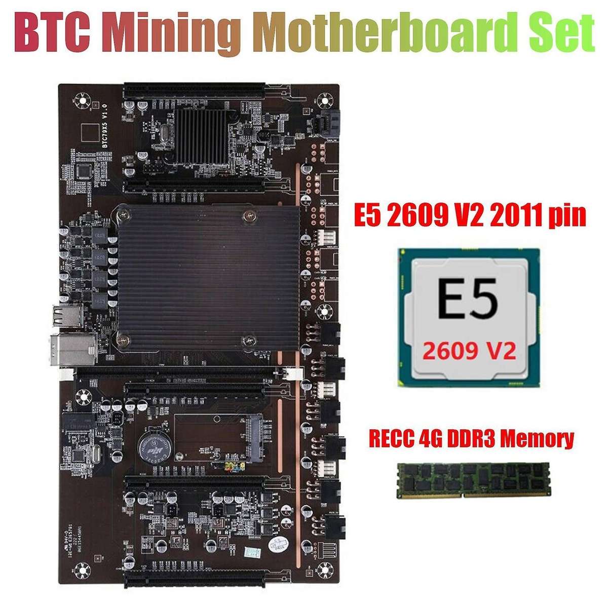 X79 H61 Btc Mining Motherboard with E5 2609 V2 Cpu+recc 4g Ddr3 Ram